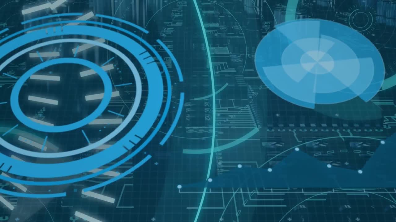 컴퓨터 회로판 위의 스 ⁇  스캐닝과 5g 텍스트의 애니메이션