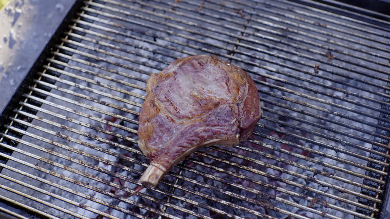 Grilled Rib Eye Steak on Barbecue Grill