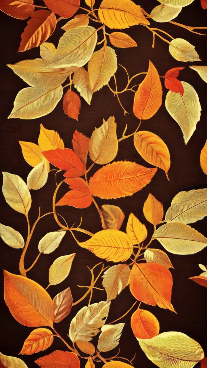 Top-down view of vibrant autumn leaves in warm tones on a dark background, perfect