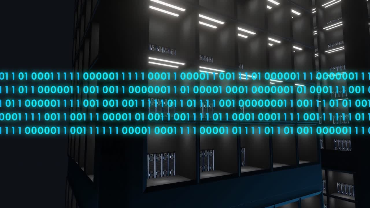 Animation of binary coding data processing over computer servers
