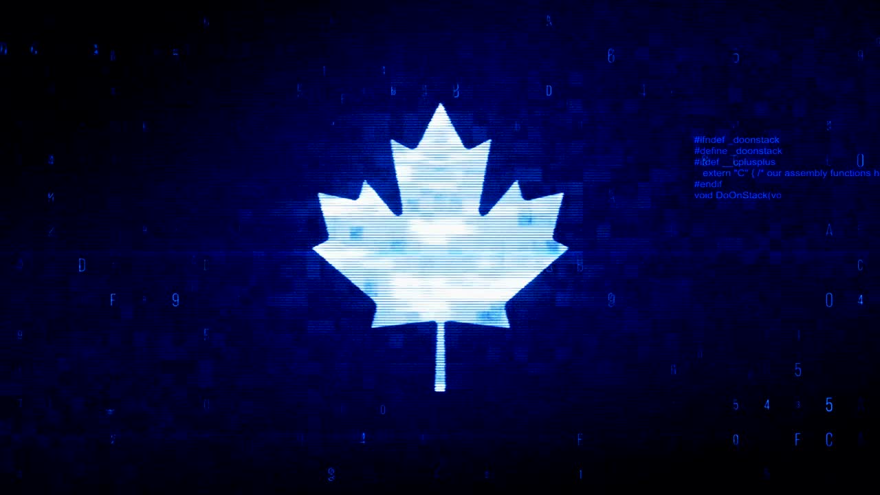 símbolo de hoja de arce canadiense animación de error de ruido de píxeles digitales.