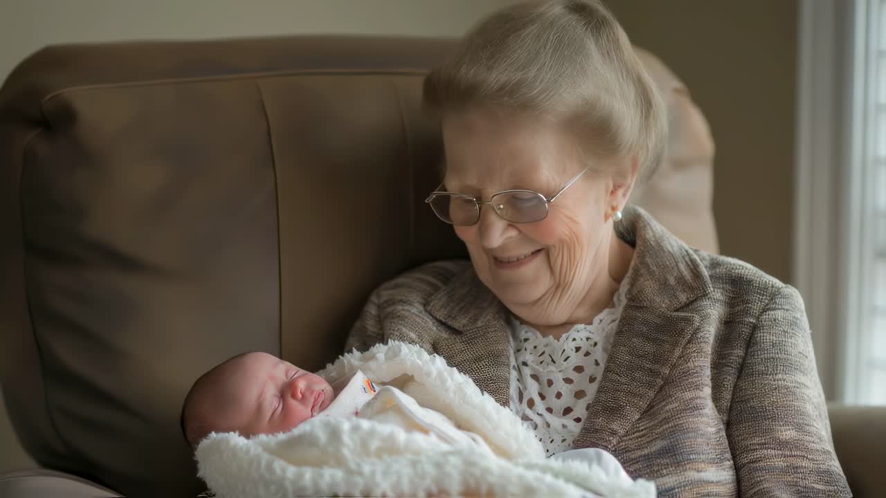 Grandmother holding newborn baby