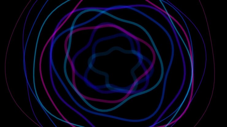 Fondo abstracto en movimiento con líneas circulares de neón pulsantes