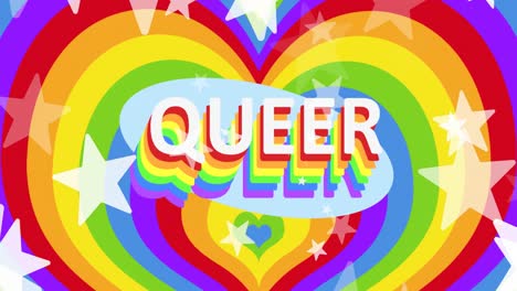 Animation-of-stars,-queer-lgbtq-text-over-rainbow-background