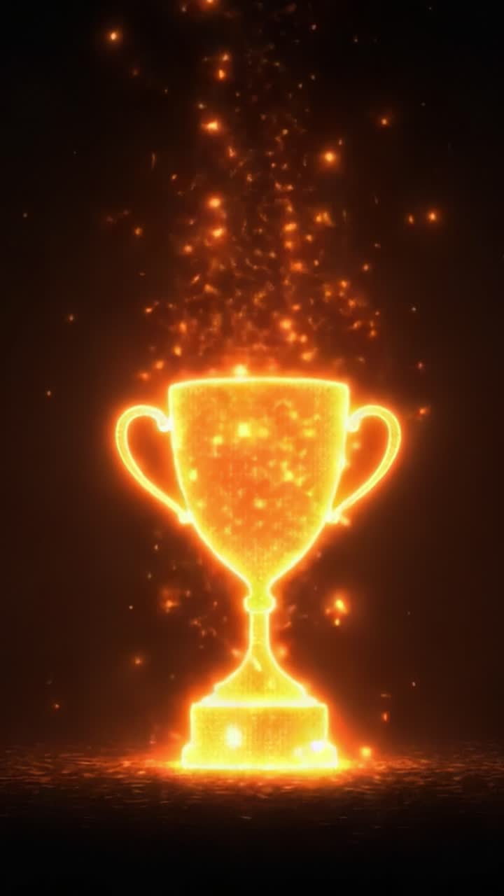 Una splendida celebrazione di un traguardo: un trofeo scintillante irradia gloria e trionfo in una gloriosa illuminazione, catturando l'essenza della vittoria e del successo nella sua forma brillante.