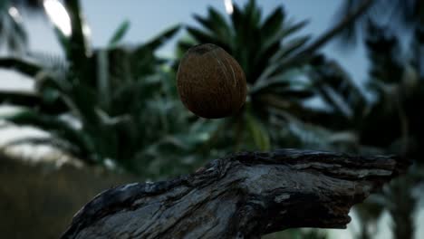 extreme slow motion falling coconut in jungle