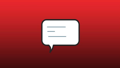 animación del procesamiento de datos del icono del mensaje de las redes sociales sobre fondo rojo