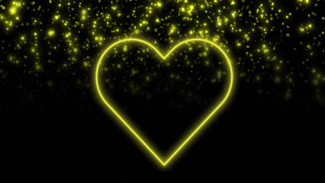 animación de corazón de neón sobre luces amarillas parpadeantes