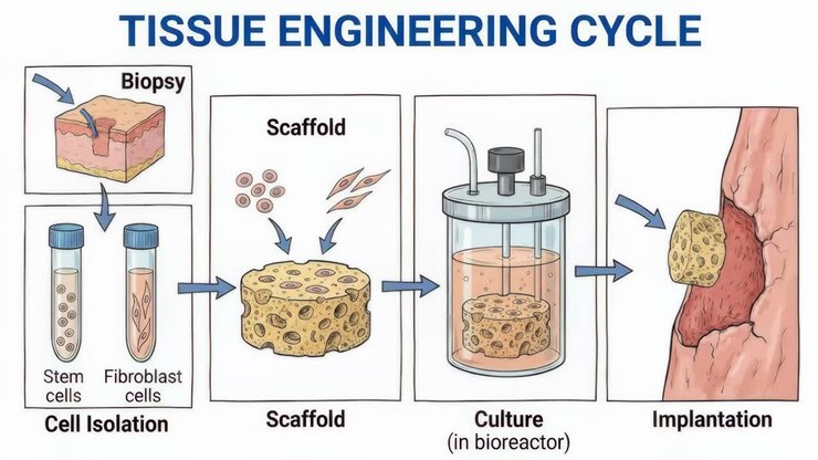 Tissue Engineering Process: Scaffold, Bioreactor, and Implantation