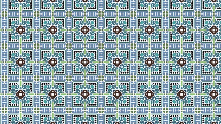 Light blue and green colored loop video of seamless pattern with decorative patchwork tiles