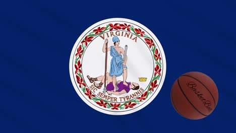 virginia flag waving and basketball ball rotates, loop