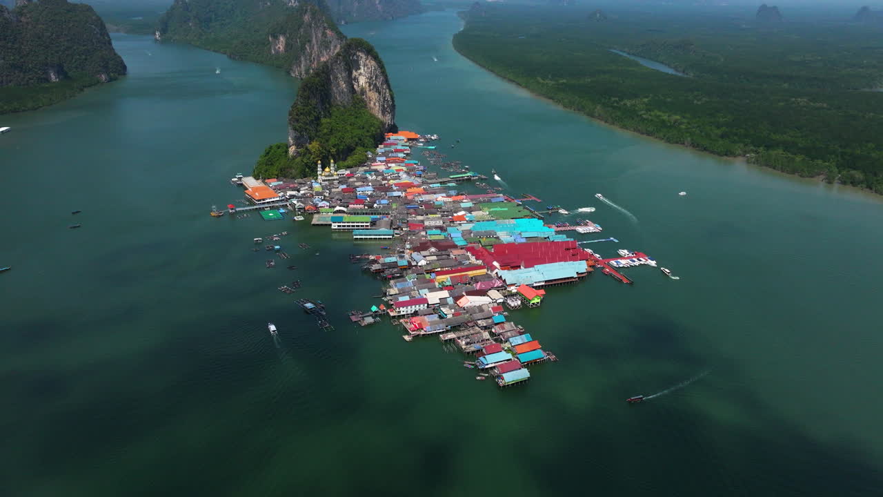 Aerial View Of Koh Panyee Traditional Fishing Village In The Phang Nga Bay In Southern Thailand