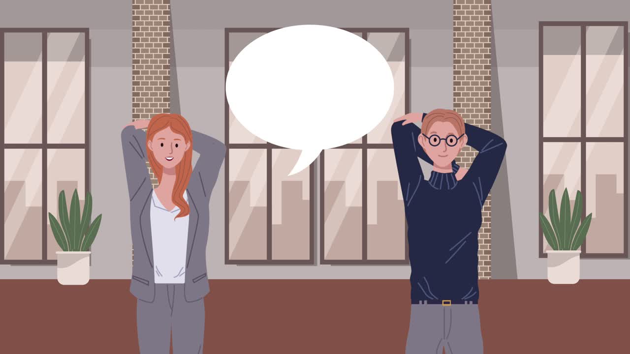 연설 거품으로 활발한 휴식을 취하는 부부 노동자