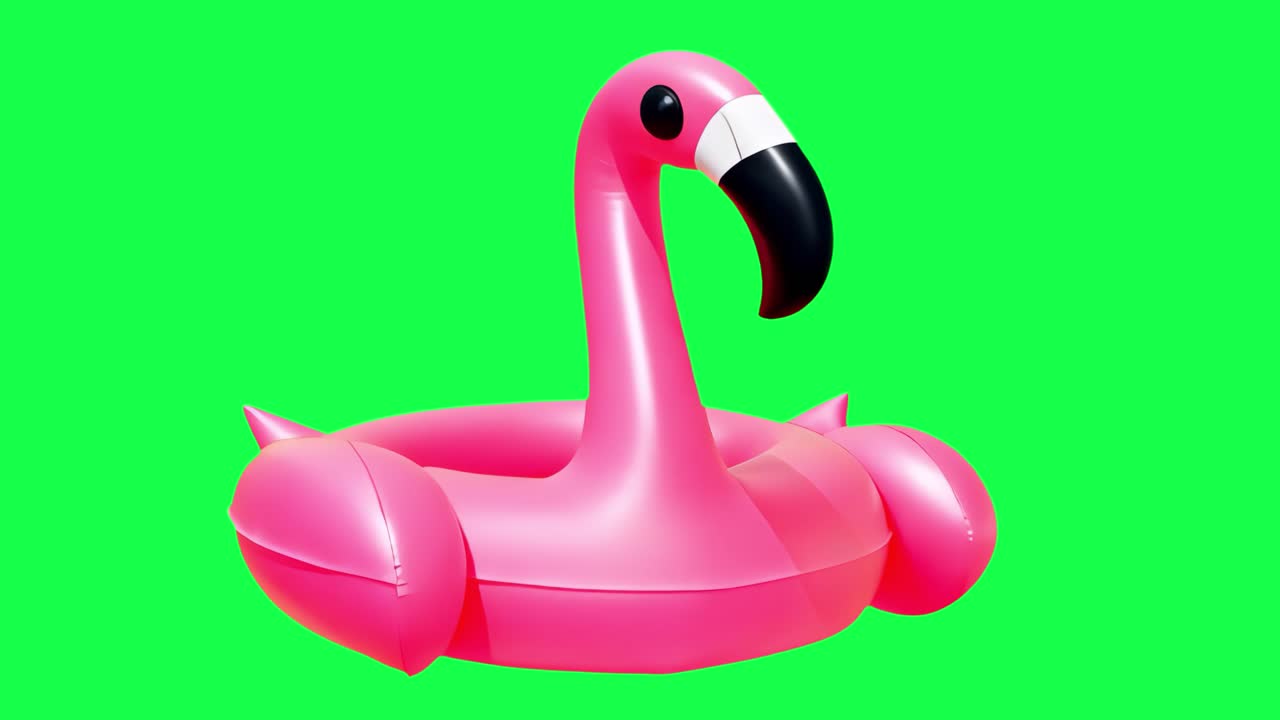 Inflatable pink flamingo float animation, transparent 4K video, green screen