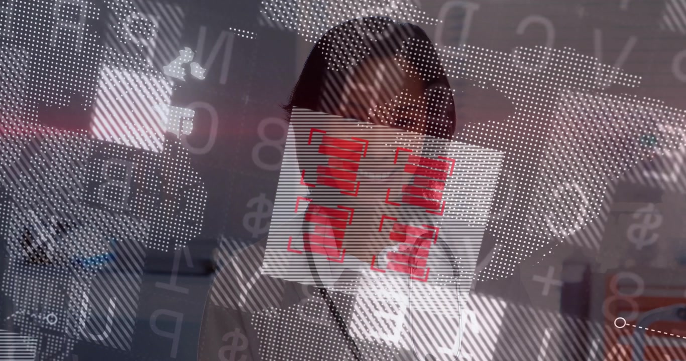 Medical professional scanning clipboard as red bar chart overlay emerging tracking data trends