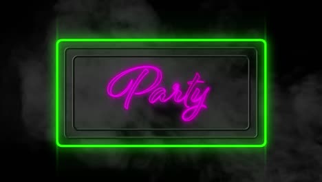 party neon sign with smoke