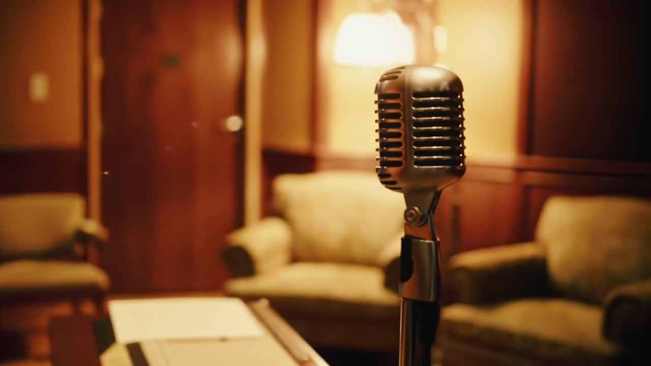 Captivating Microphone in a Cozy Recording Studio Setting, Perfect for Music Production and Vocal Recording Sessions with Elegant Decor