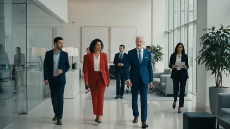 business professionals walking in a modern office