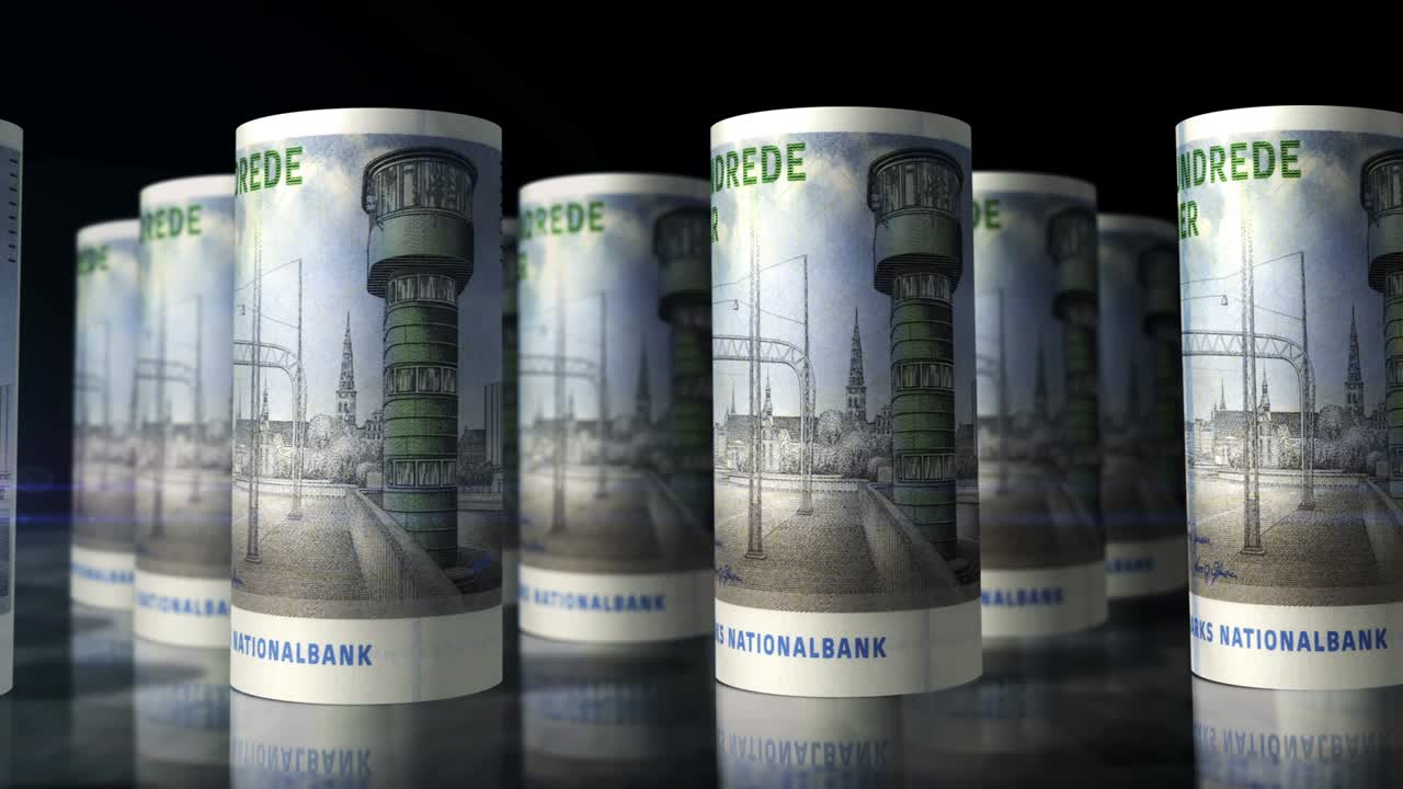 billetes de dinero de la corona danesa enrollados en un bucle sin costuras