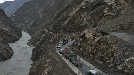 Landslide-on-Skardu-Road,-Gilgit-Baltistan,-Pakistan-aerial-view