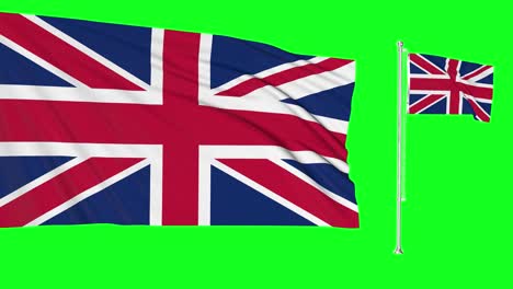 pantalla verde reino unido dos banderas agitando el mástil de la bandera británica animación 3d clave de croma