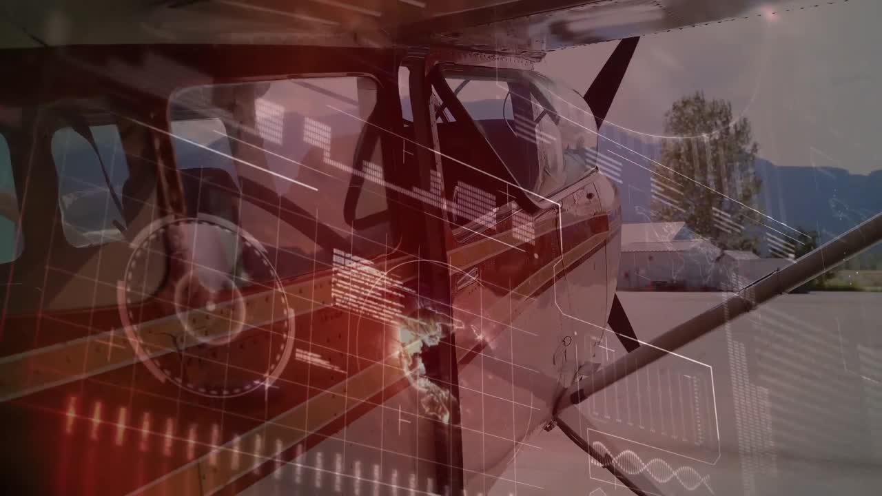 animación de la red global de conexiones con el avión en el fondo