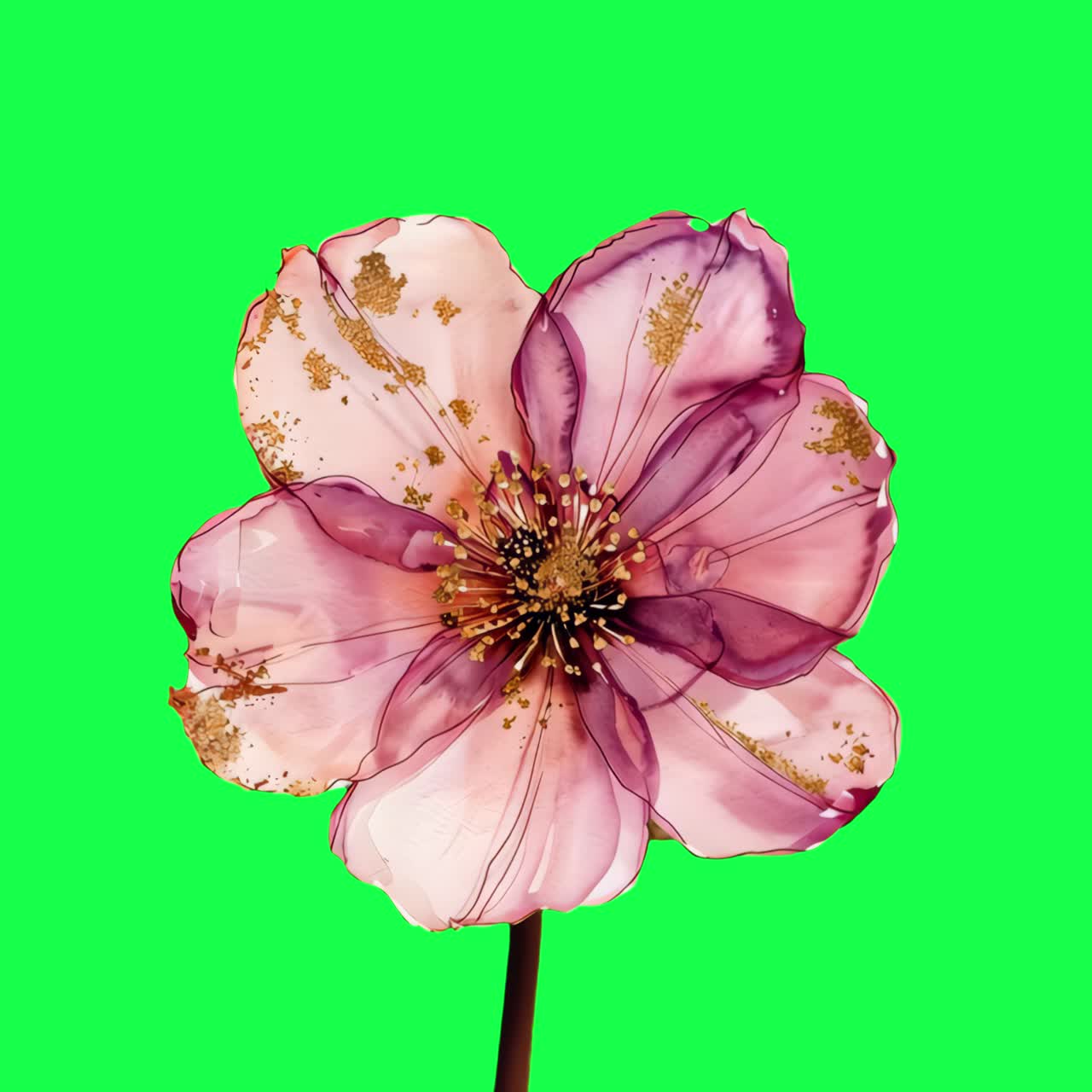 Delicate translucent flower animation, transparent 4K video, green screen