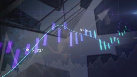 animación del procesamiento de datos sobre edificios modernos