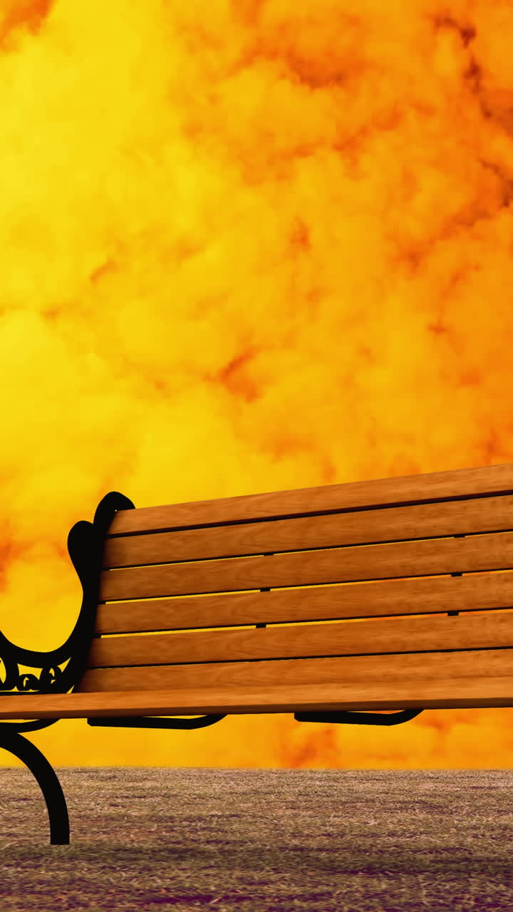 animación de banco sobre nubes naranjas que se mueven rápidamente en el fondo