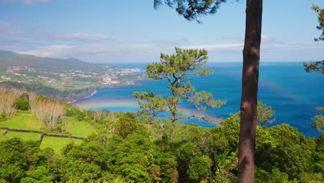 High-View-of-picturesque-vibrant-rocky-coastline-in-Sao-Miguel-Island,-Azores,-Portugal