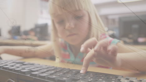 animation of network of connections over caucasian schoolgirl using computer