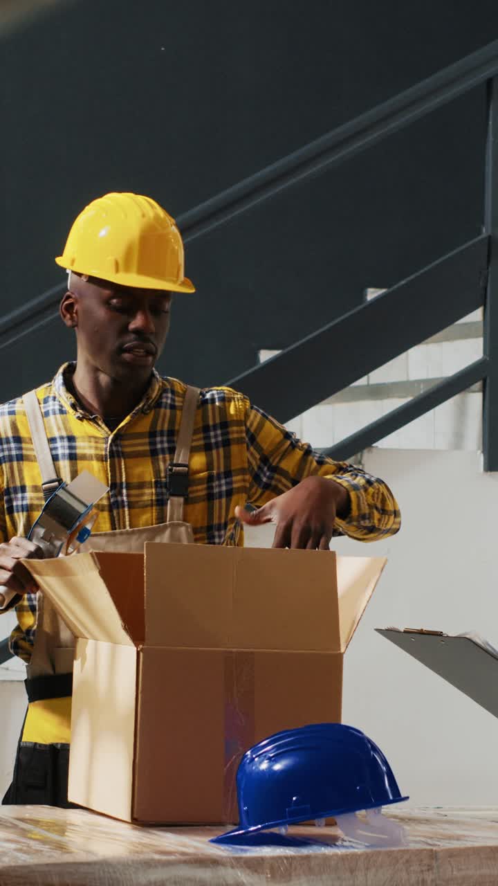 Vertical video: Factory workers packing retail store goods in boxes