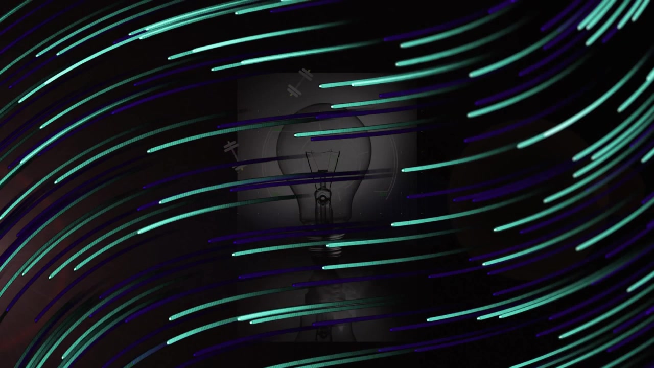 Animation af linjer over en pære på sort baggrund