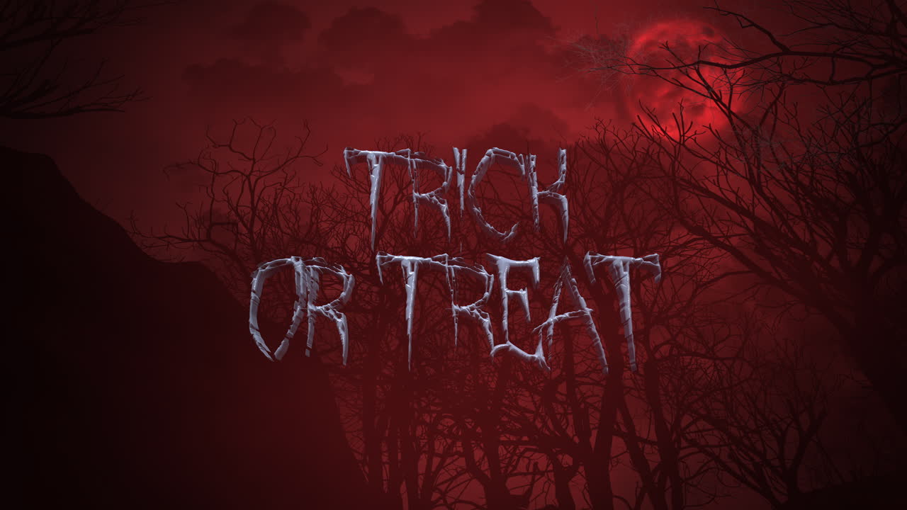 truco o trato con bosque místico y luna en la noche