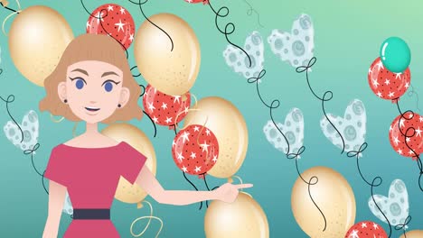 Animation-Einer-Frau,-Die-über-Ballonsymbole-Spricht