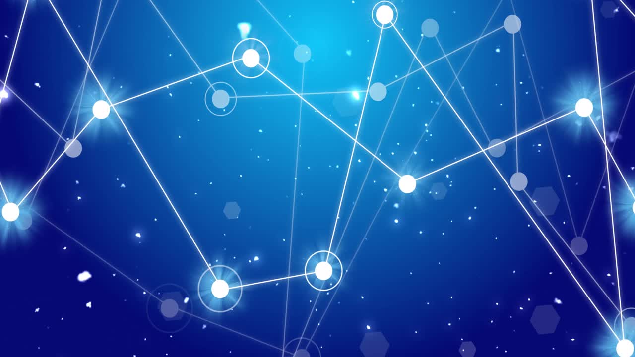 animación de copos de nieve y conexiones sobre fondo azul