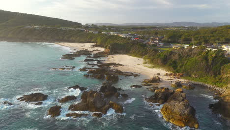 Ciudad-De-Forster-En-La-Costa-Australiana-De-Nueva-Gales-Del-Sur,-Paisaje-Aéreo-De-Puesta-De-Sol