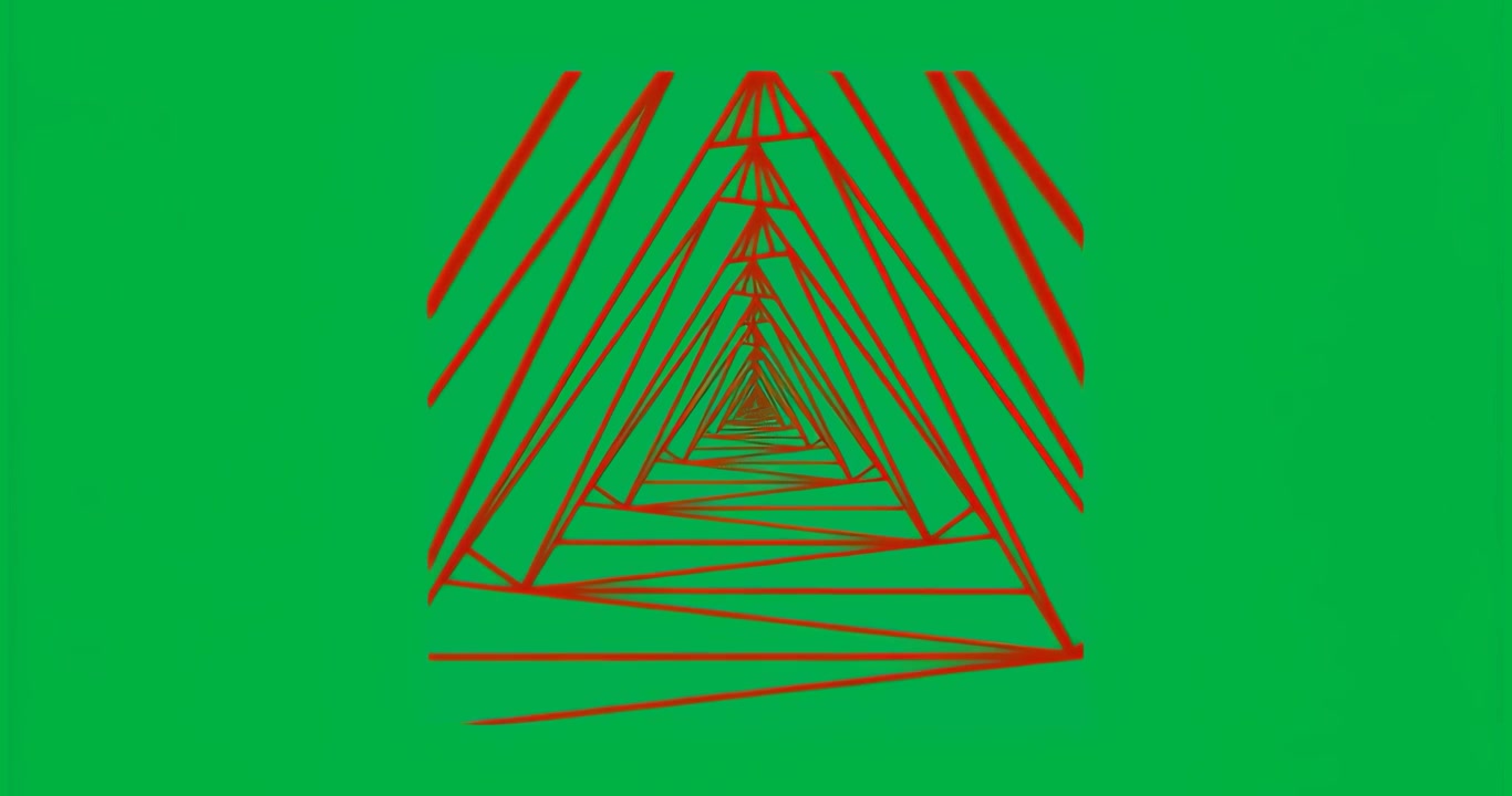 On start red wireframe triangle spawning nested triangles moving inward for depth on transparent bg
