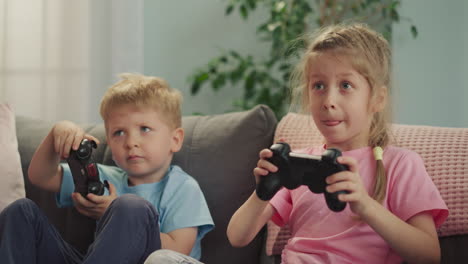 Focused-kids-compete-playing-fun-video-game-with-consoles