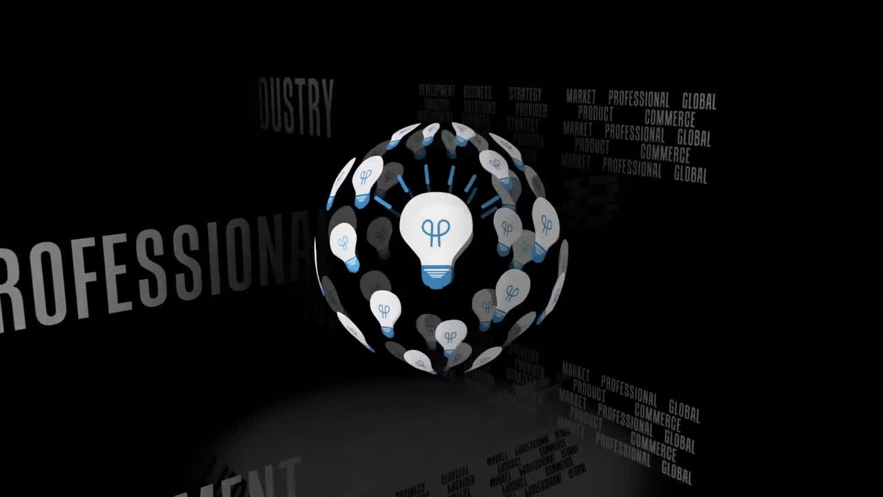 animación de redes de conexiones de iconos de bombillas de interfaz múltiple