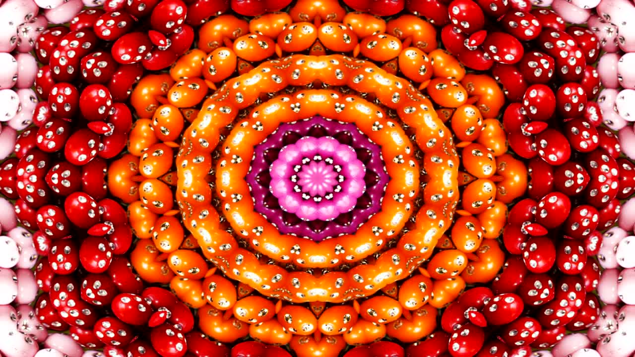 Abstract Coloroso modello simmetrico Ornamentale decorativo Kaleidoscopio Movimento Circolo geometrico e forme stellari