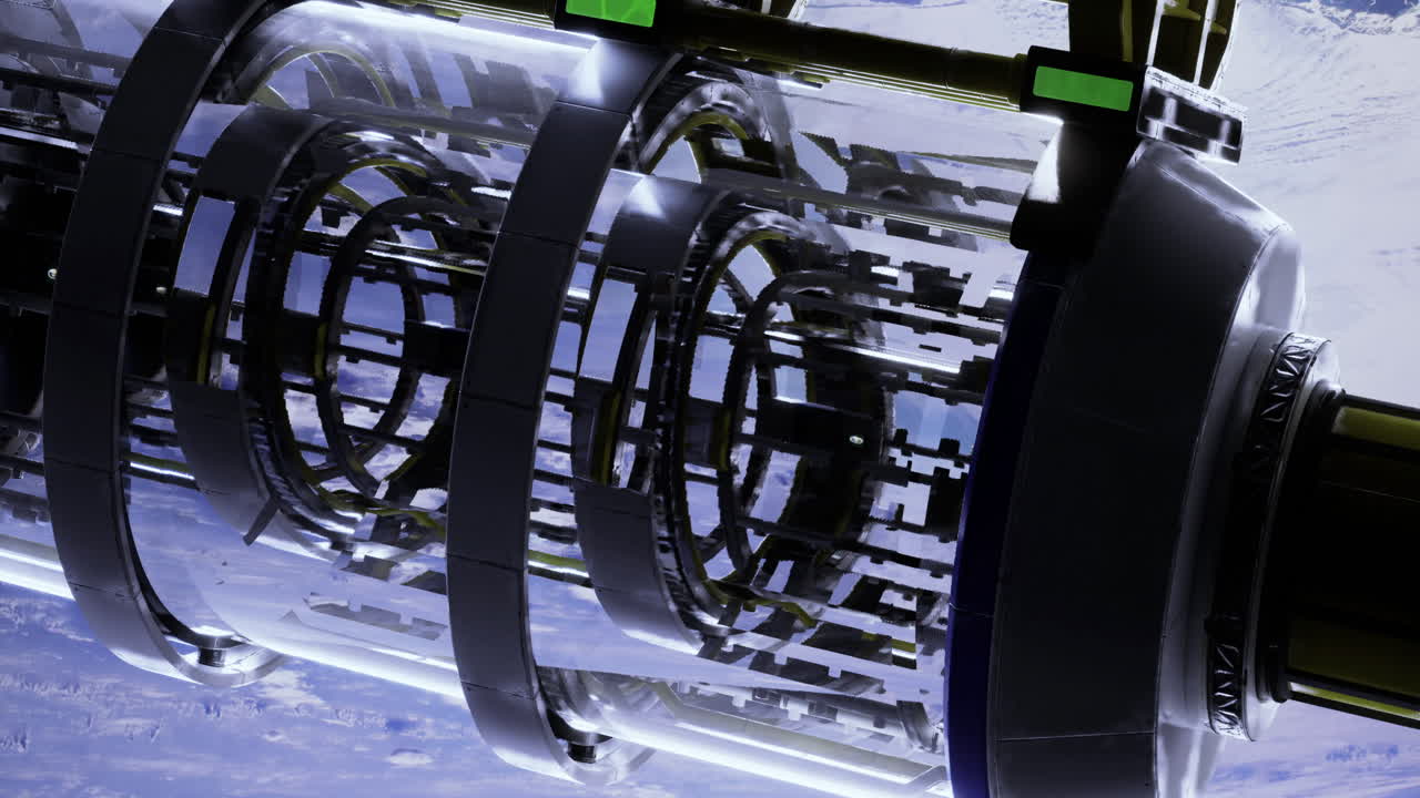 Advanced space station component with intricate design in outer space