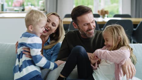 happy family spending time together in living room