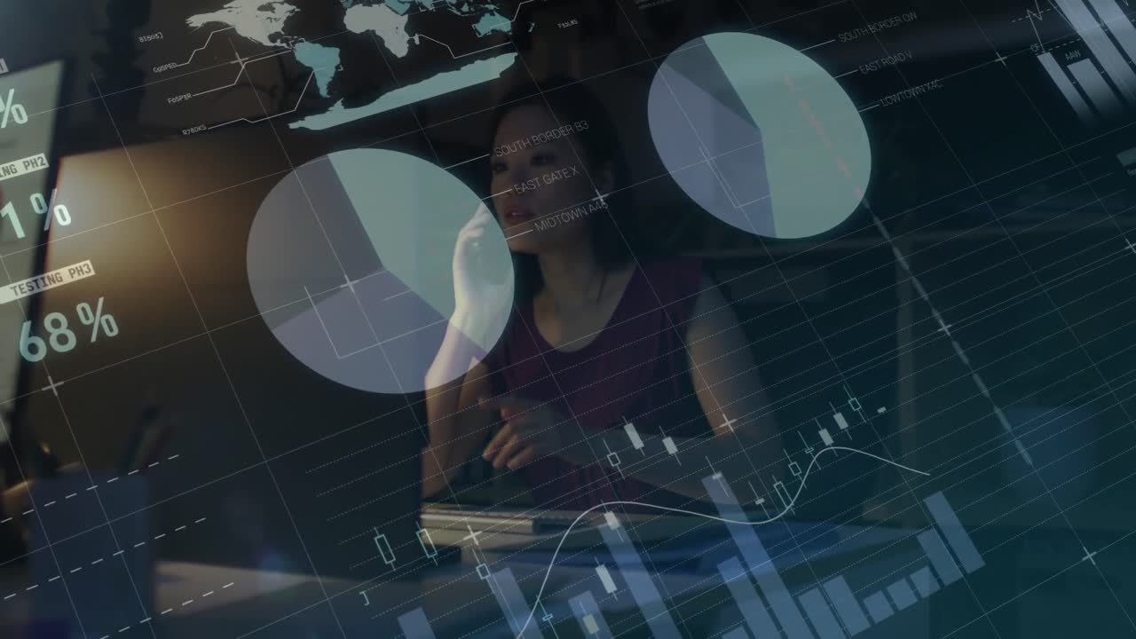 사무실에서 일하는 두 인종의 사업가에 대한 데이터 처리 애니메이션