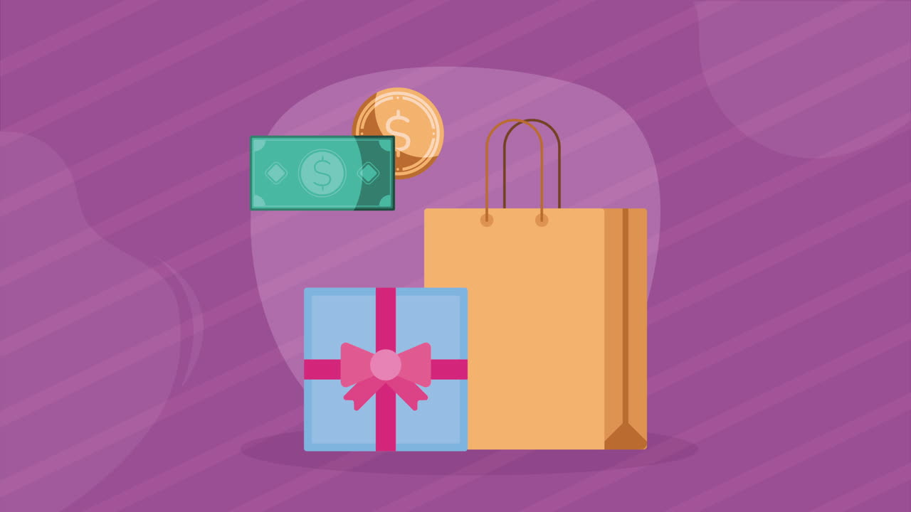 bolsa de compras con animación de dinero