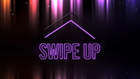 Animation-of-pink-words-Swipe-Up-with-arrows,-flickering-on-black-background