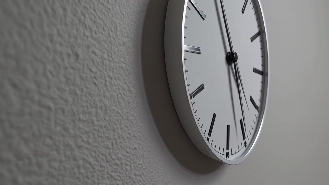 Modern Wall Clock Ticking on a Textured Gray Wall