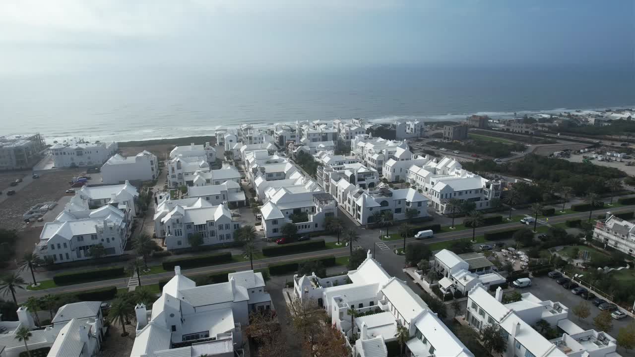 Scenic View Of White Houses Near Alys Beach In Florida - aerial shot