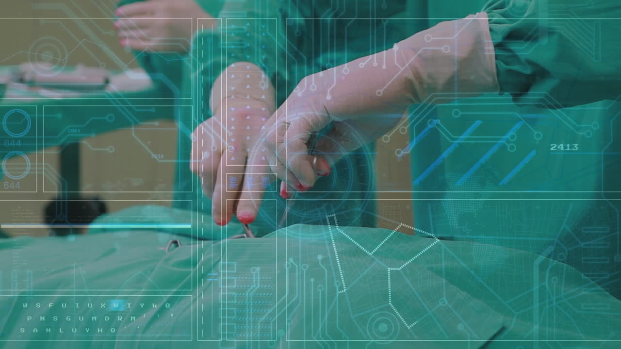 수술실의 외과 의사들에 대한 디지털 인터페이스의 애니메이션