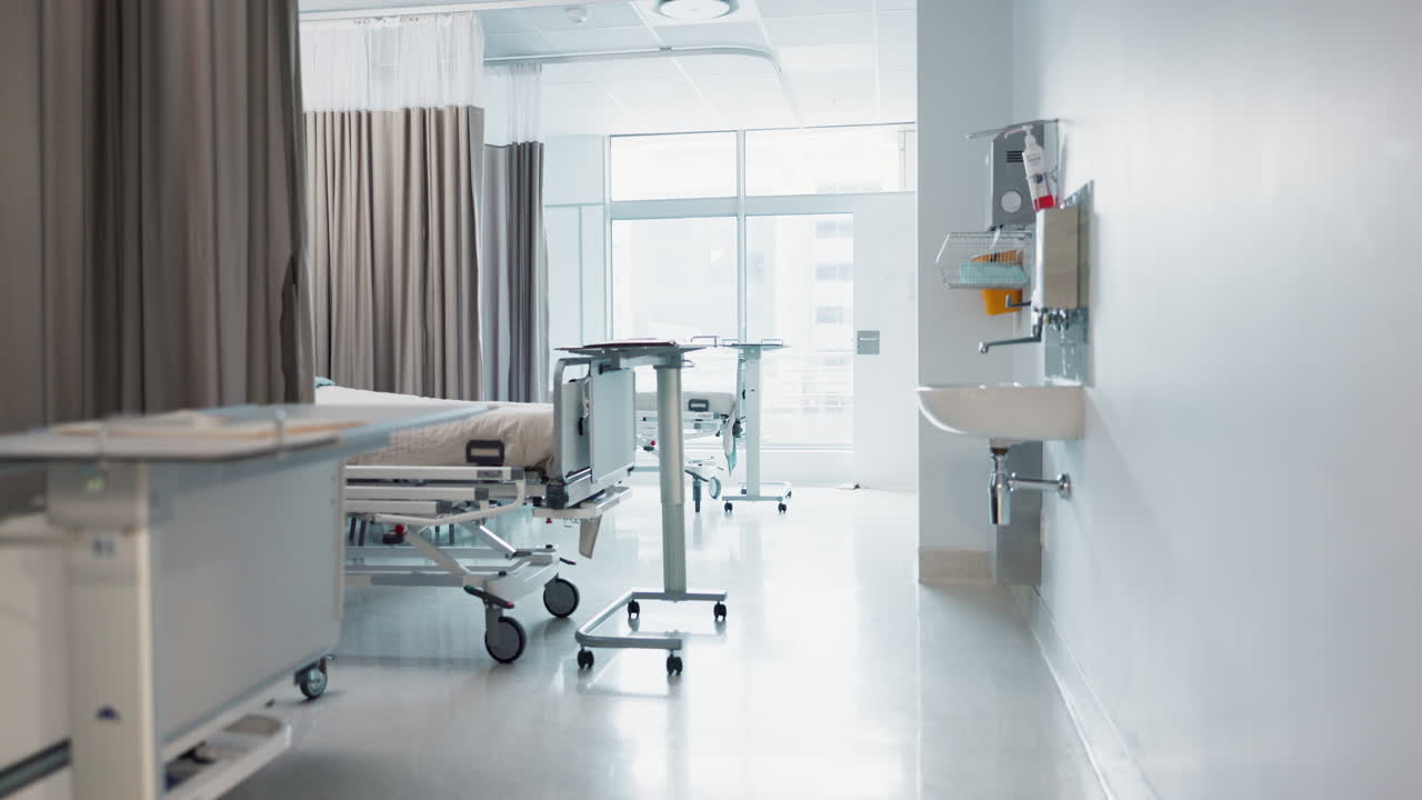 Hospital, modern and interior of bedroom